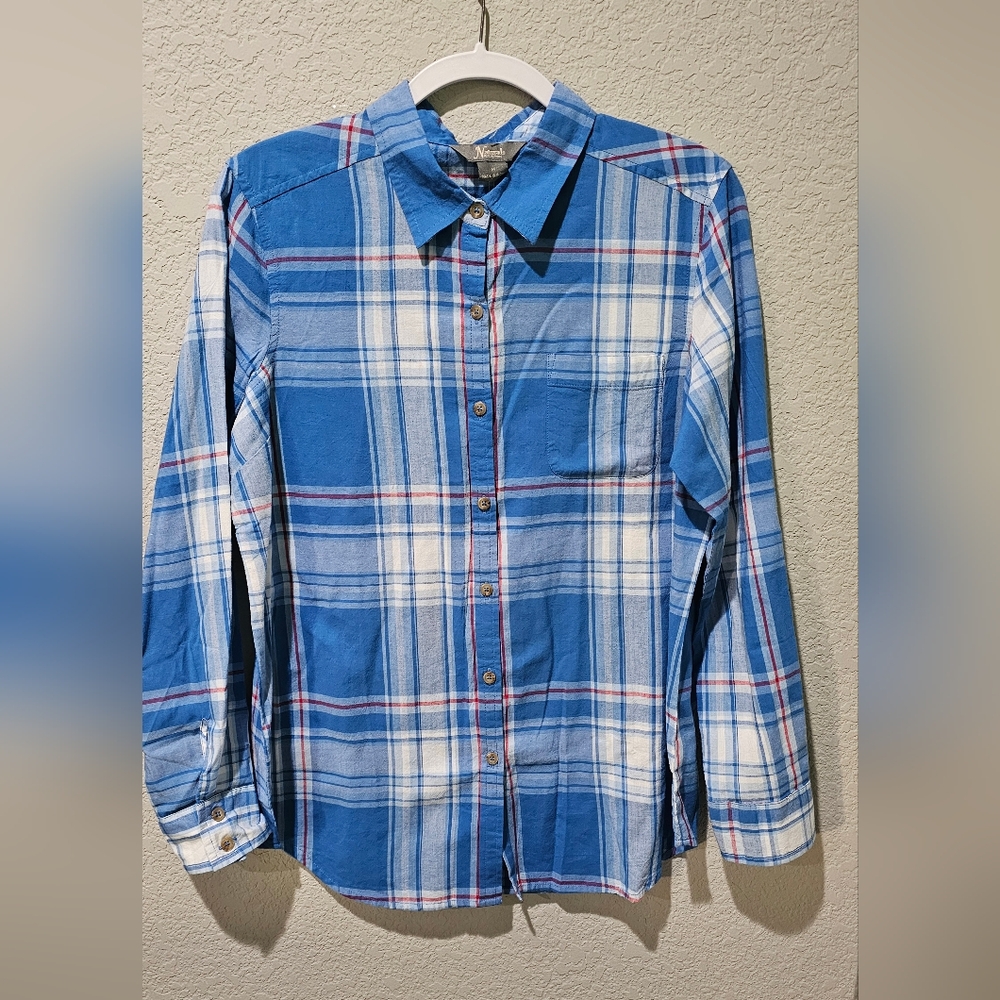 NWT Natural Reflections Blue and White Plaid Shirt Size Medium